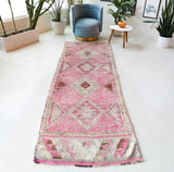 Vintage Turkish runner rug in living room setting, old rug, antique rug, pastel colors, faded colors, Turkish rug, vintage rug, soft rug, Portland, Oregon, rug store, rug shop, local shop