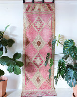Vintage Turkish runner rug in living room setting, old rug, antique rug, pastel colors, faded colors, Turkish rug, vintage rug, soft rug, Portland, Oregon, rug store, rug shop, local shop