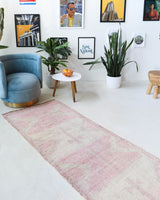 Vintage Turkish runner rug in living room setting, old rug, antique rug, pastel colors, faded colors, Turkish rug, vintage rug, soft rug, Portland, Oregon, rug store, rug shop, local shop