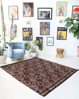 Vintage kilim rug in living room setting, bright colors, wild shaman, soft rug, bold color, Portland, Oregon, rug store, rug shop, local shop, vintage rug, modern kilim, warm colors