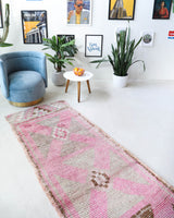 Vintage Turkish runner rug in living room setting, old rug, antique rug, pastel colors, faded colors, Turkish rug, vintage rug, soft rug, Portland, Oregon, rug store, rug shop, local shop