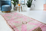 Vintage Turkish runner rug in living room setting, old rug, antique rug, pastel colors, faded colors, Turkish rug, vintage rug, soft rug, Portland, Oregon, rug store, rug shop, local shop
