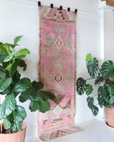 Vintage Turkish runner rug in living room setting, old rug, antique rug, pastel colors, faded colors, Turkish rug, vintage rug, soft rug, Portland, Oregon, rug store, rug shop, local shop