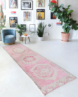 Vintage Turkish runner rug in living room setting, old rug, antique rug, pastel colors, faded colors, Turkish rug, vintage rug, soft rug, Portland, Oregon, rug store, rug shop, local shop