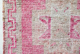 Vintage Turkish runner rug in living room setting, old rug, antique rug, pastel colors, faded colors, Turkish rug, vintage rug, soft rug, Portland, Oregon, rug store, rug shop, local shop