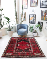 Vintage Turkish rug in a living room setting, pile rug, Turkish rug, vintage rug, portland, rug shop, bright colors, wild shaman, soft rug, bold color, Portland, Oregon, rug store, rug shop, local shop, antique rug