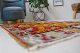 Vintage Turkish rug in a living room setting, pile rug, Turkish rug, vintage rug, portland, rug shop, bright colors, wild shaman, soft rug, bold color, Portland, Oregon, rug store, rug shop, local shop, shag rug, shaggy, plush,tulu rugs