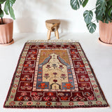 Vintage Turkish rug in a living room setting, pile rug, Turkish rug, vintage rug, portland, rug shop, bright colors, wild shaman, soft rug, bold color, Portland, Oregon, rug store, rug shop, local shop, antique rug