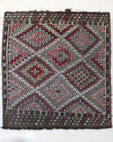 Vintage kilim rug in living room setting, bright colors, wild shaman, soft rug, bold color, Portland, Oregon, rug store, rug shop, local shop, vintage rug, modern kilim, warm colors