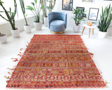 Vintage kilim rug in room decor setting, old rug, antique rug, pastel colors, faded colors, Turkish rug, vintage rug, soft rug, Portland, Oregon, rug store, rug shop, local shop, bold colors, bright colors, faded colors