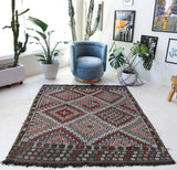 Vintage Mersin Mut Cicim Kilim Rug 5'4"x6'4"
