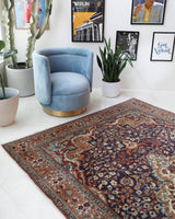 Vintage Turkish rug in a living room setting, pile rug, Turkish rug, vintage rug, portland, rug shop, bright colors, wild shaman, soft rug, bold color, Portland, Oregon, rug store, rug shop, local shop