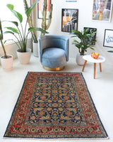 Vintage Turkish rug in a living room setting, pile rug, Turkish rug, vintage rug, portland, rug shop, bright colors, wild shaman, soft rug, bold color, Portland, Oregon, rug store, rug shop, local shop, antique rug