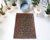 Vintage Turkish rug in a living room setting, pile rug, Turkish rug, vintage rug, portland, rug shop, bright colors, wild shaman, soft rug, bold color, Portland, Oregon, rug store, rug shop, local shop, antique rug