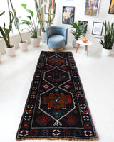 Vintage Turkish runner rug in a living room setting, pile rug, Turkish rug, vintage rug, portland, rug shop, bright colors, wild shaman, soft rug, bold color, Portland, Oregon, rug store, rug shop, local shop