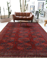 cAntique Turkmen rug in a living room setting, pile rug, Turkish rug, vintage rug, portland, rug shop, bright colors, wild shaman, soft rug, bold color, Portland, Oregon, rug store, rug shop, local shop, antique rug