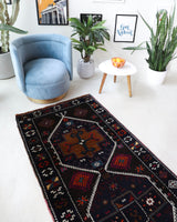 Vintage Turkish runner rug in a living room setting, pile rug, Turkish rug, vintage rug, portland, rug shop, bright colors, wild shaman, soft rug, bold color, Portland, Oregon, rug store, rug shop, local shop