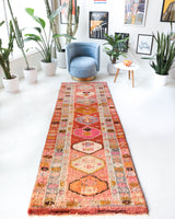 Vintage Turkish runner rug in a living room setting, pile rug, Turkish rug, vintage rug, portland, rug shop, bright colors, wild shaman, soft rug, bold color, Portland, Oregon, rug store, rug shop, local shop
