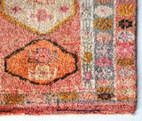 Vintage Turkish runner rug in a living room setting, pile rug, Turkish rug, vintage rug, portland, rug shop, bright colors, wild shaman, soft rug, bold color, Portland, Oregon, rug store, rug shop, local shop