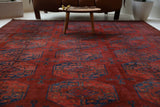 Antique Turkmen rug in a living room setting, pile rug, Turkish rug, vintage rug, portland, rug shop, bright colors, wild shaman, soft rug, bold color, Portland, Oregon, rug store, rug shop, local shop, antique rug