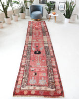 Vintage Turkish runner rug in a living room setting, pile rug, Turkish rug, vintage rug, portland, rug shop, bright colors, wild shaman, soft rug, bold color, Portland, Oregon, rug store, rug shop, local shop
