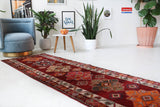Vintage Turkish runner rug in a living room setting, pile rug, Turkish rug, vintage rug, portland, rug shop, bright colors, wild shaman, soft rug, bold color, Portland, Oregon, rug store, rug shop, local shop,