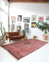Vintage kilim rug in living room setting, bright colors, wild shaman, soft rug, bold color, Portland, Oregon, rug store, rug shop, local shop, vintage rug, modern kilim, warm colors