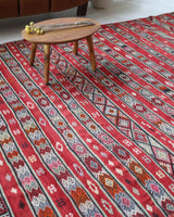 Vintage kilim rug in living room setting, bright colors, wild shaman, soft rug, bold color, Portland, Oregon, rug store, rug shop, local shop, vintage rug, modern kilim, warm colors