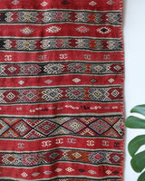 Vintage kilim rug in living room setting, bright colors, wild shaman, soft rug, bold color, Portland, Oregon, rug store, rug shop, local shop, vintage rug, modern kilim, warm colors