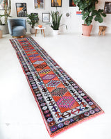 Vintage Turkish runner rug in a living room setting, pile rug, Turkish rug, vintage rug, portland, rug shop, bright colors, wild shaman, soft rug, bold color, Portland, Oregon, rug store, rug shop, local shop,