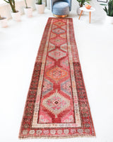 Vintage Turkish runner rug in living room setting, old rug, antique rug, pastel colors, faded colors, Turkish rug, vintage rug, soft rug, Portland, Oregon, rug store, rug shop, local shop