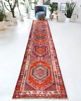 Vintage Turkish runner rug in a living room setting, pile rug, Turkish rug, vintage rug, portland, rug shop, bright colors, wild shaman, soft rug, bold color, Portland, Oregon, rug store, rug shop, local shop,