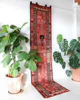 Vintage Turkish runner rug in a living room setting, pile rug, Turkish rug, vintage rug, portland, rug shop, bright colors, wild shaman, soft rug, bold color, Portland, Oregon, rug store, rug shop, local shop