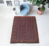 Vintage kilim rug in living room setting, bright colors, wild shaman, soft rug, bold color, Portland, Oregon, rug store, rug shop, local shop, vintage rug, modern kilim, warm colors