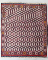 Vintage kilim rug in room decor setting, old rug, antique rug, pastel colors, faded colors, Turkish rug, vintage rug, soft rug, Portland, Oregon, rug store, rug shop, local shop, bold colors, bright colors, faded colors