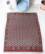 Vintage kilim rug in room decor setting, old rug, antique rug, pastel colors, faded colors, Turkish rug, vintage rug, soft rug, Portland, Oregon, rug store, rug shop, local shop, bold colors, bright colors, faded colors