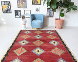 Vintage kilim rug in room decor setting, old rug, antique rug, pastel colors, faded colors, Turkish rug, vintage rug, soft rug, Portland, Oregon, rug store, rug shop, local shop, bold colors, bright colors, faded colors