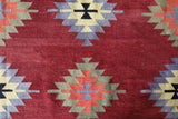 Vintage kilim rug in room decor setting, old rug, antique rug, pastel colors, faded colors, Turkish rug, vintage rug, soft rug, Portland, Oregon, rug store, rug shop, local shop, bold colors, bright colors, faded colors