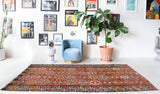 Vintage kilim rug in living room setting, bright colors, wild shaman, soft rug, bold color, Portland, Oregon, rug store, rug shop, local shop, vintage rug, modern kilim, warm colors