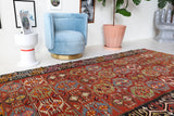 Vintage kilim rug in living room setting, bright colors, wild shaman, soft rug, bold color, Portland, Oregon, rug store, rug shop, local shop, vintage rug, modern kilim, warm colors