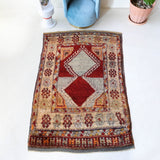 Vintage Turkish rug in a living room setting, pile rug, Turkish rug, vintage rug, portland, rug shop, bright colors, wild shaman, soft rug, bold color, Portland, Oregon, rug store, rug shop, local shop, shag rug, shaggy, plush,tulu rugs