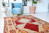 Vintage Turkish rug in a living room setting, pile rug, Turkish rug, vintage rug, portland, rug shop, bright colors, wild shaman, soft rug, bold color, Portland, Oregon, rug store, rug shop, local shop, shag rug, shaggy, plush,tulu rugs
