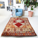 Vintage Turkish rug in a living room setting, pile rug, Turkish rug, vintage rug, portland, rug shop, bright colors, wild shaman, soft rug, bold color, Portland, Oregon, rug store, rug shop, local shop, shag rug, shaggy, plush,tulu rugs