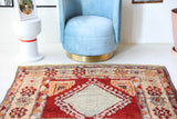 Vintage Turkish rug in a living room setting, pile rug, Turkish rug, vintage rug, portland, rug shop, bright colors, wild shaman, soft rug, bold color, Portland, Oregon, rug store, rug shop, local shop, shag rug, shaggy, plush,tulu rugs