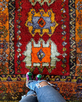 Vintage Turkish rug in a living room setting, pile rug, Turkish rug, vintage rug, portland, rug shop, bright colors, wild shaman, soft rug, bold color, Portland, Oregon, rug store, rug shop, local shop, shag rug, shaggy, plush,tulu rugs