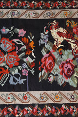 Vintage kilim rug in living room setting, bright colors, wild shaman, soft rug, bold color, Portland, Oregon, rug store, rug shop, local shop, vintage rug, modern kilim, warm colors