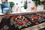 Vintage kilim rug in living room setting, bright colors, wild shaman, soft rug, bold color, Portland, Oregon, rug store, rug shop, local shop, vintage rug, modern kilim, warm colors