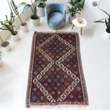 Vintage kilim rug in living room setting, bright colors, wild shaman, soft rug, bold color, Portland, Oregon, rug store, rug shop, local shop, vintage rug, modern kilim, warm colors