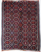 Vintage kilim rug in living room setting, bright colors, wild shaman, soft rug, bold color, Portland, Oregon, rug store, rug shop, local shop, vintage rug, modern kilim, warm colors