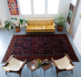 old rug, antique rug, Turkish rug, Portland, Oregon, rug store, rug shop, local shop, bright colors, wild shaman, large rug, area rug, red rug, bold color, baluch rug, burgundy, dark red